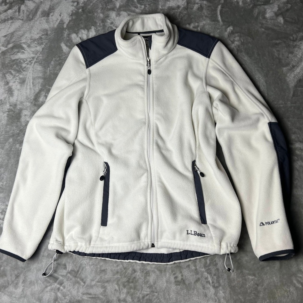 LL Bean Women's Fleece Jacket Full Zip Polartec Cream‎ Colorblock Warm